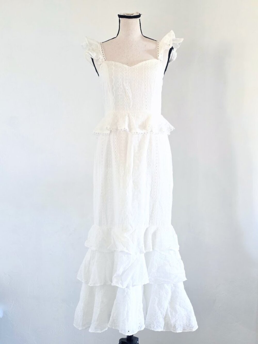 Mable Riley Eyelet Bustier Midi Dress White Size S Bridal Shower Cottagecore